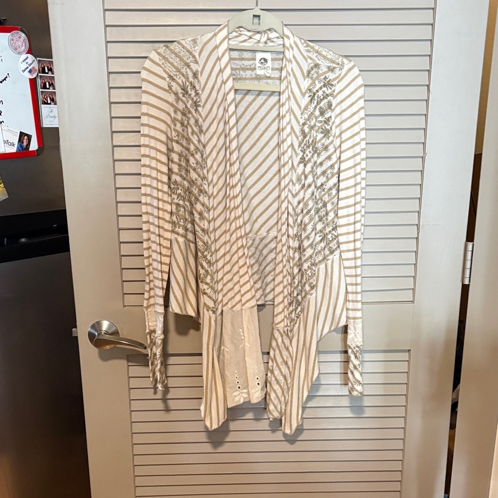 Soft Striped Open-Front Cardigan Sweater - Cream/Gray